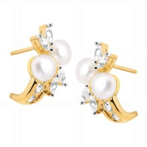 Pearl & 1/2 ct White Sapphire ‘J’ Earrings